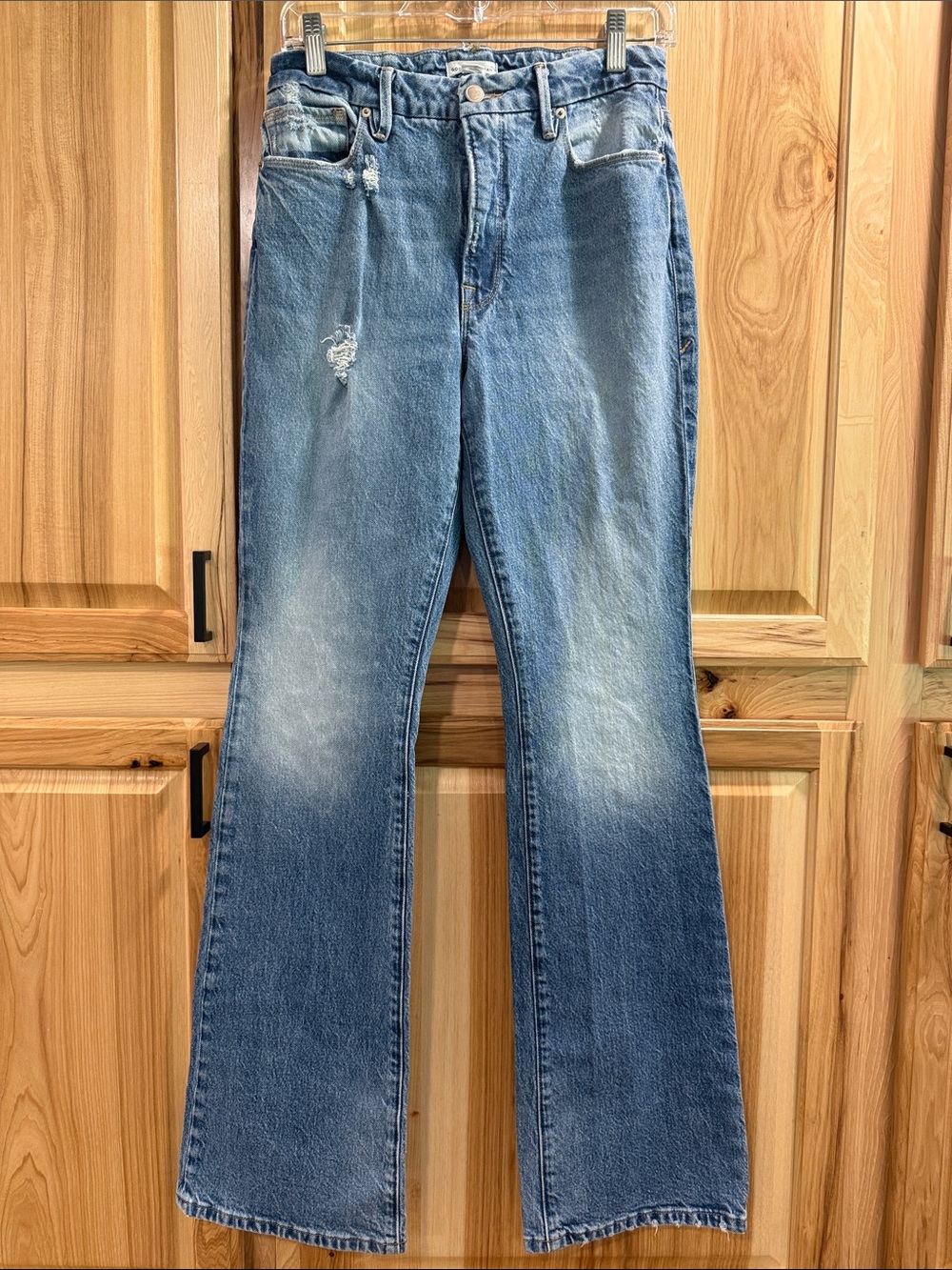 Good American Classic Bootcut Women's Blue Distressed Jeans